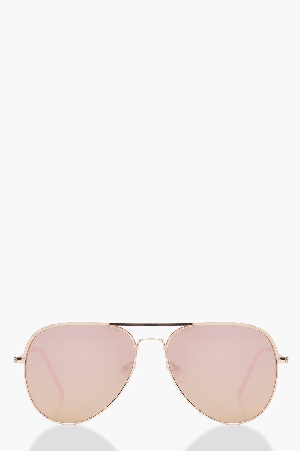 Womens Rose Gold Lens Aviator Sunglasses - Pink - One Size, Pink